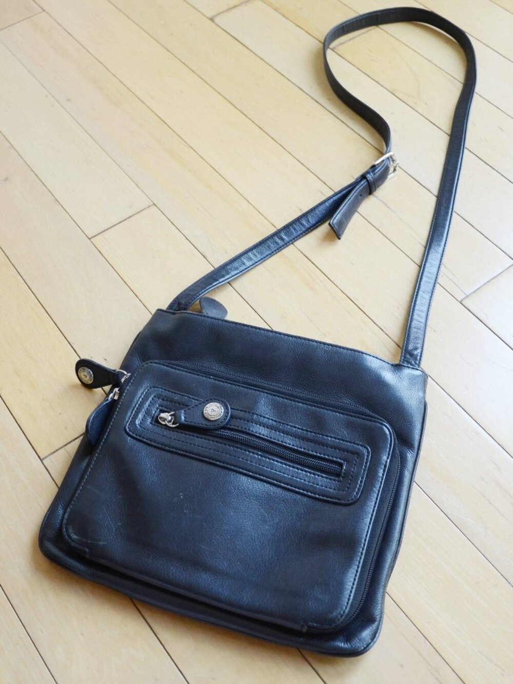 PERLINA black leather crossbody shoulder bag
